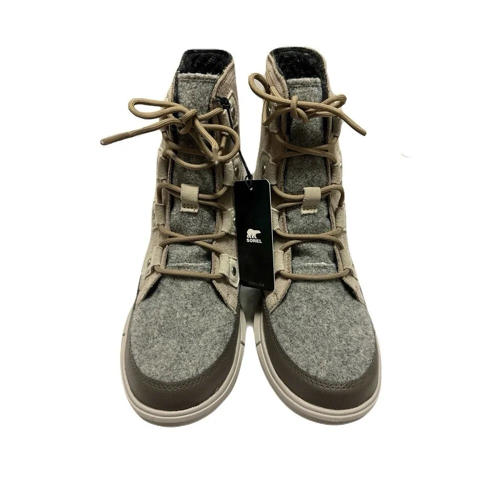NEW Sorel Womens Size 8 Explorer II Joan Waterproof Taupe Gray Suede Winter Boot
